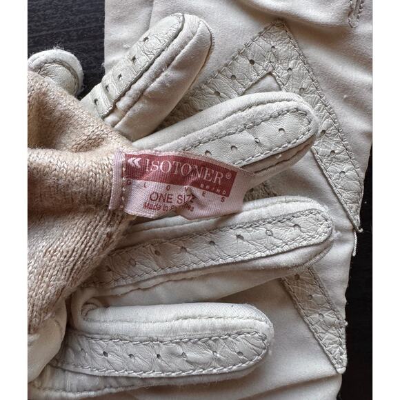 Vintage 80s Isotoner Beige Bone Leather Driving Gloves - Picture 3 of 3